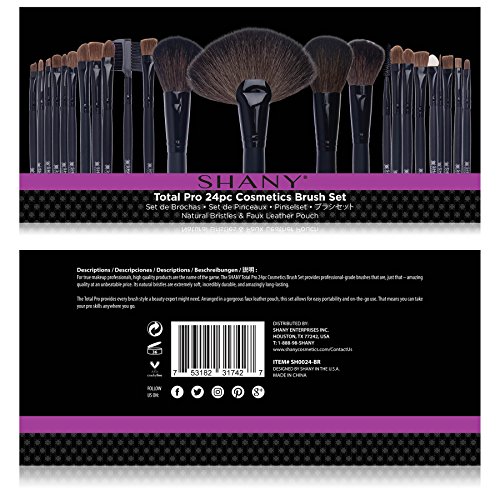 SHANY Studio Quality Natural Cosmetic Brush Set with Faux Leather Pouch, 24 Count