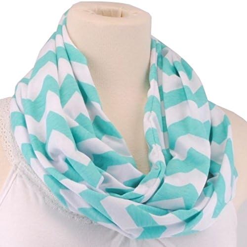 OutProof Soft Jersey Knit Zig Zag Chevron Cotton Sheer Infinity Scarf Teal/White