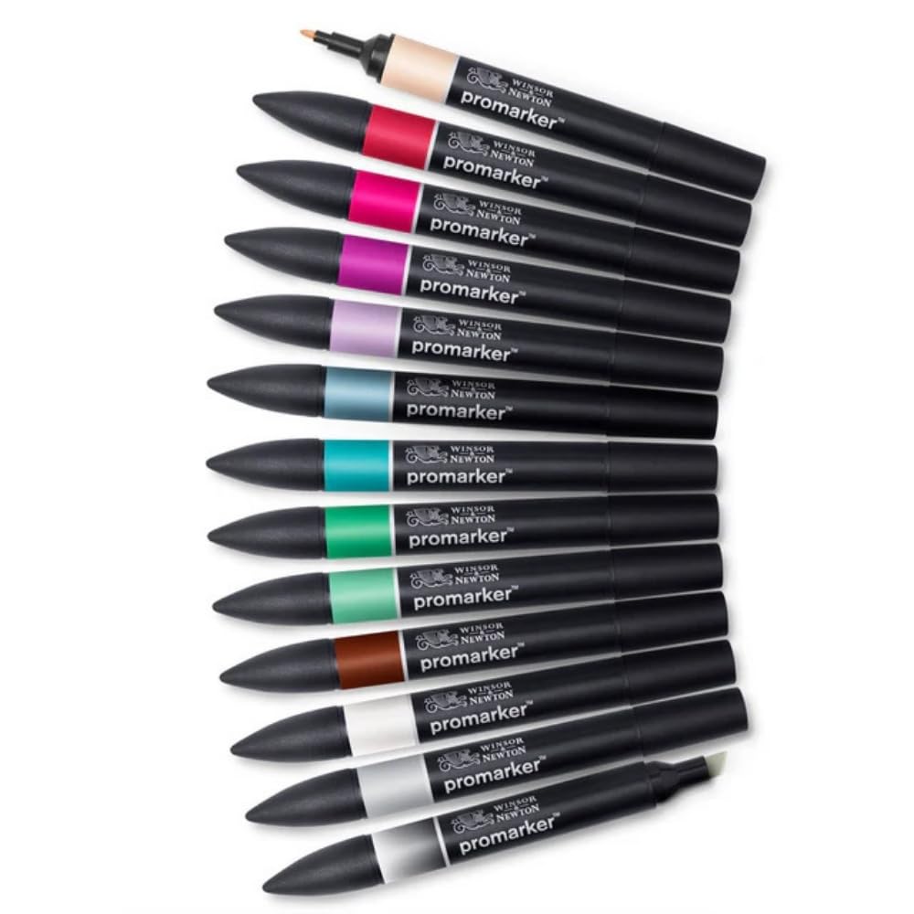 Winsor & Newton, Promarker, Manga Chibi, Set of 12+1 Blender, Alcohol Based Dual Tip Markers