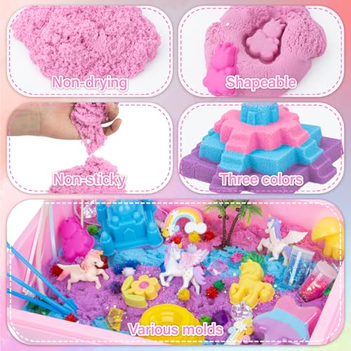 snookids Sand Magica, Unicorn Sand Toy Set, with Natural Beeswax 690g, 24 Sand Molds, 3 Unicorns, Sand Shell with Lid, Sensory Toy Children 3 4 5 6 7 8 9+ Years Old