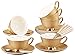 Jusalpha® Porcelain Tea Set-Golden Brown Tea Cup and Saucer Coffee Cup Set with Spoon FD-TCS09 (Set of 6)