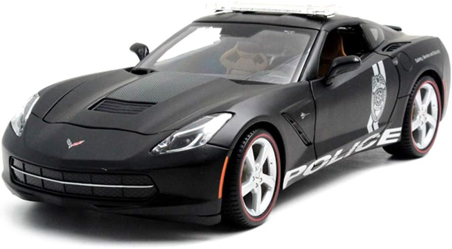 JUJIAJU 1/18 Scale Corvette C7 Police Roadster Die-cast Car Model - Simulation Alloy Car Model Toy Decoration - Black - 25x10x7.5CM