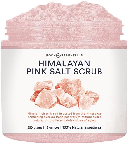 Body Essentials Himalayan Pink Salt Scrub - Exfoliator - Essential Oils - Moisturizer - Nourishes and Soothes Skin - Body Wash - 100% Natural Ingredients