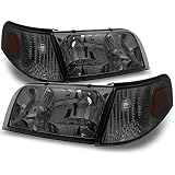 For Ford Crown Victoria Smoke Replacement Headlights W/Corner Lamps 4pc Left + Right Pair Set