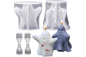 BENEKIY 2 Pack 3D Ghost Candle Molds Specter Silicone Resin Mold Set for Aromatherapy Candles Resin Casting Homemade Soap Wax Making Polymer Clay DIY Craft Halloween Party Supplies Home Décor
