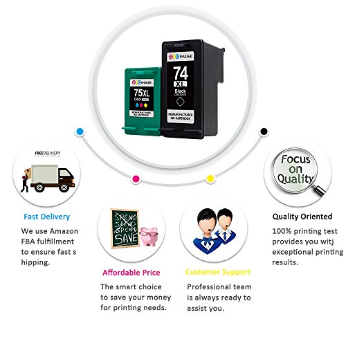 GPC Image 2 Pack Remanufactured Ink Cartridge Replacement for HP 74 75 74XL 75XL CB336WN CB338WN (1 Black, 1 Tri-color) Photosmart C4280 C5280 C4385 C4580 Officejet J6480 J5780 Deskjet D4360 Printer - Thumbnail 4