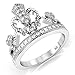 Metal Factory 925 Sterling Silver Cubic Zirconia Princess Heart Crown Tiara CZ Band Ring