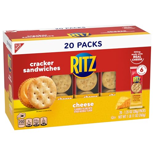 RITZ CHEESE SANDWICH CRACKERS, LUNCH SNACKS, 20 SNACK PACKS (6 CRACKERS PER PACK)