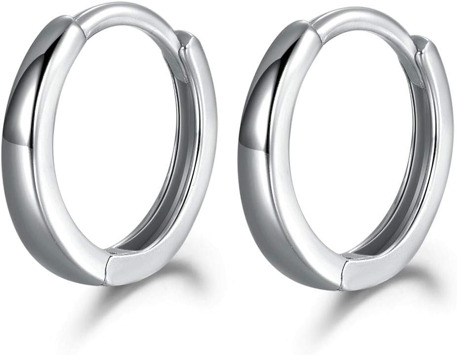 925 Sterling Silver Small Hoop Earrings for Women Girls, 13mm Round Circle Sleeper Earrings Silver, Gold, Rose Gold