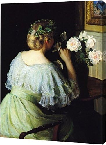 Scent of Roses also known as Girl and Roses by Lilla Cabot Perry - 12" x 15" Gallery Wrapped Giclee Canvas Art Print - Ready to Hang