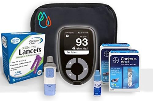 Raindrop USA - Contour NEXT Complete Diabetes Blood Glucose Testing Kit: METER, Test Strips, Lancets, Lancing Device, Control Solution, &amp; Carry Case (60 Test Strips, 110 Lancets)