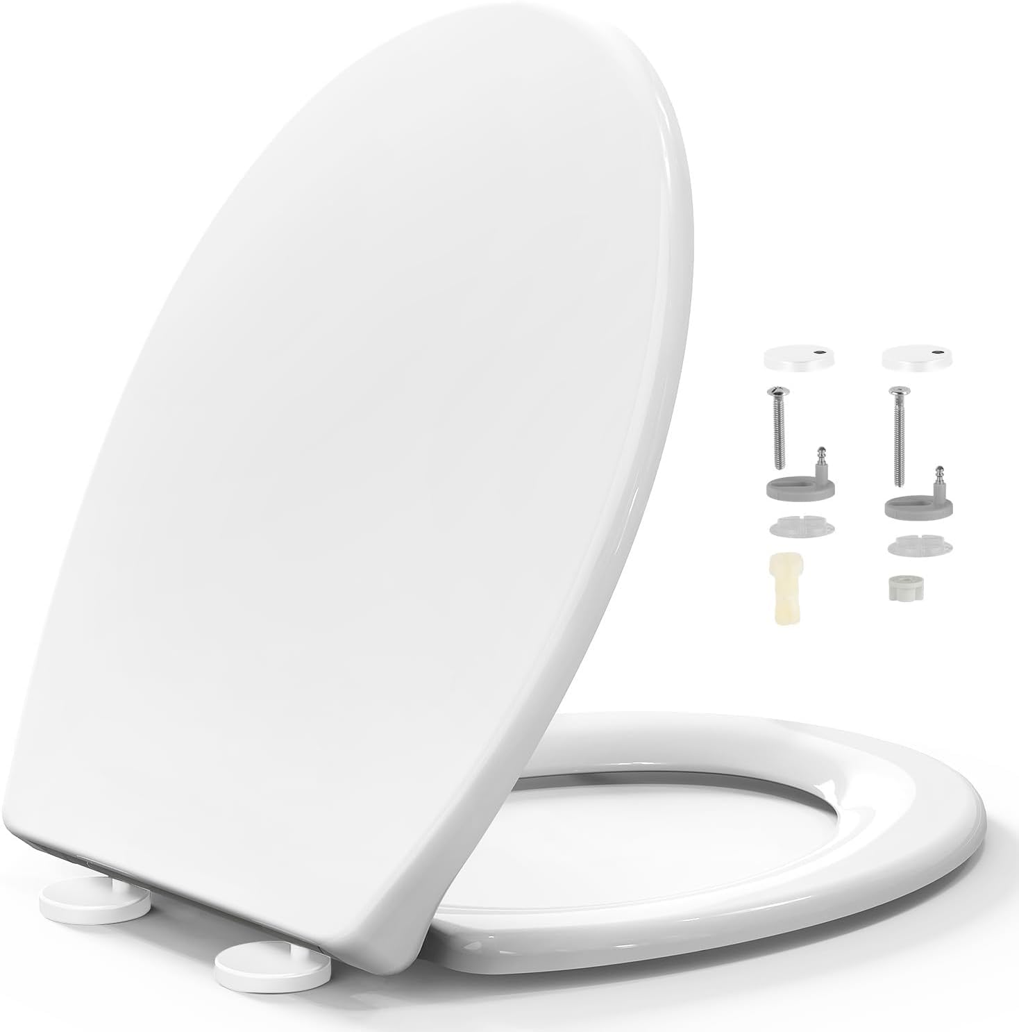 STOREMIC Toilet Seat Soft Close, Toilet Seats with Quick Release, Simple Top and Bottom Fixing, Sturdy Anti-Bacterial PP Materials Toilet Lid with Stainless Adjustable Hinges, O Shape Loo Seat White