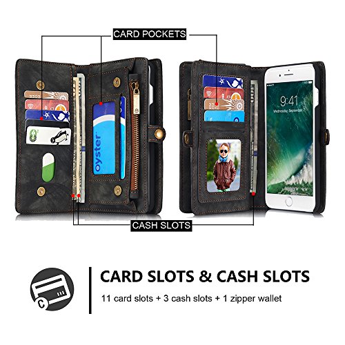 Leather Wallet Magnetic Detachable Phone Case Case with Card Holder Flip Cover for IPhone XS, Grey