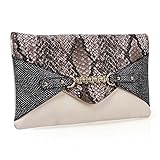 BMC Chic Multicolor Snakeskin Print Chain Accent Envelope Style Statement Clutch