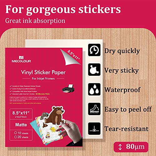 MECOLOUR Premium Printable Vinyl Sticker Paper For Cricut Matte White ...