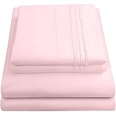 1800 Thread Count Sheet Set – Soft Egyptian Quality Brushed Microfiber Sheets – Luxury Bedding Set with Flat Sheet, Fitted Sheet, Pillow Cases, Full, Pale Pink, Sheet Set
