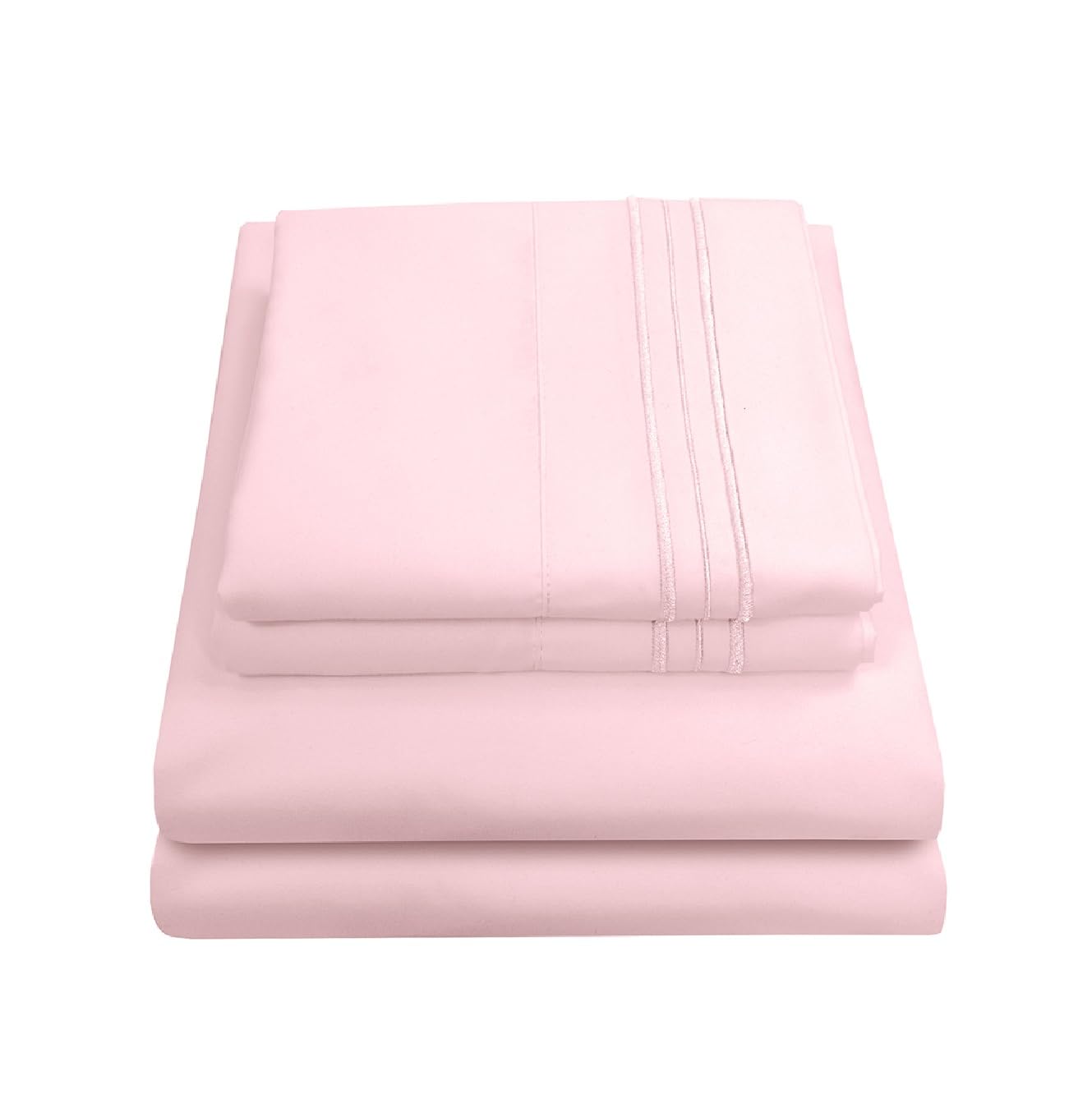 Sweet Home Collection Luxury Bedding Set with Flat, Fitted Sheet, 2 Pillow Cases, Microfiber, Pale Pink, Full — image 1