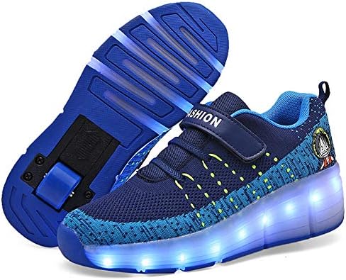 Lucky Kids Girls Boys LED Roller Skate Shoes Double Wheels Flashing Luminous Skates Outdoor Gymnastics Fashion Sneaker Technical Skateboarding Shoes with USB Charging