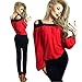 Sunward(TM) Women Sexy Off Shoulder Long Sleeve Lace Chiffon Blouse (Large, Red)
