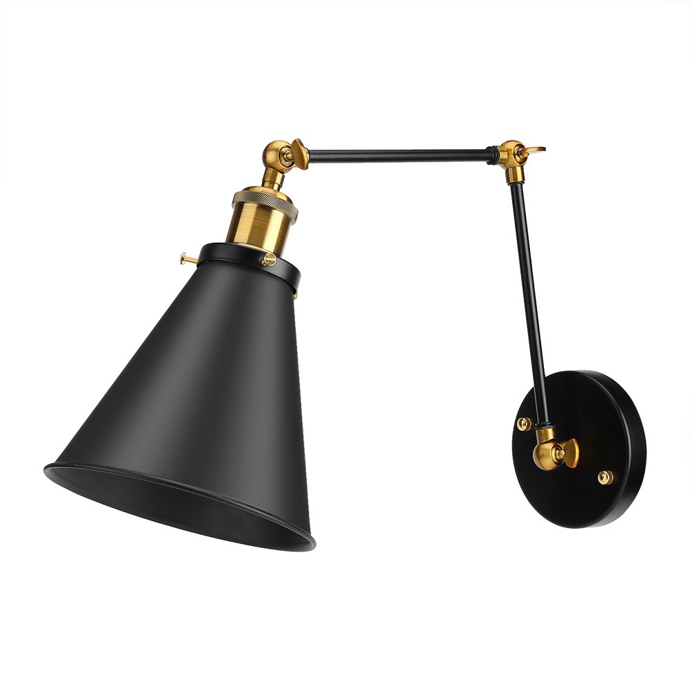 Hakeeta Retro Black Wall Sconce, Vintage Industrial Loft Swing Arm Adjustable Angle Wall Mount Light, Warehouse Wall Lamp, Lighting Wall Decor