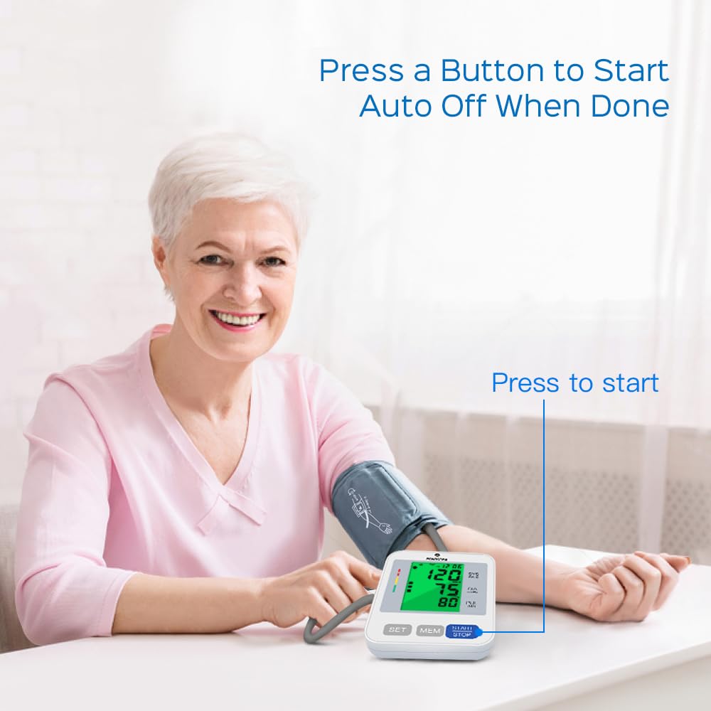 Blood Pressure Monitor Upper Arm Blood Pressure Machine for Home Use BP Cuff Kit, Large 3-Color 3.4'' Display with Backlight,Pulse Rate Detection Meter with Cuff 22-42cm/2×99 Sets Memory (Gray)