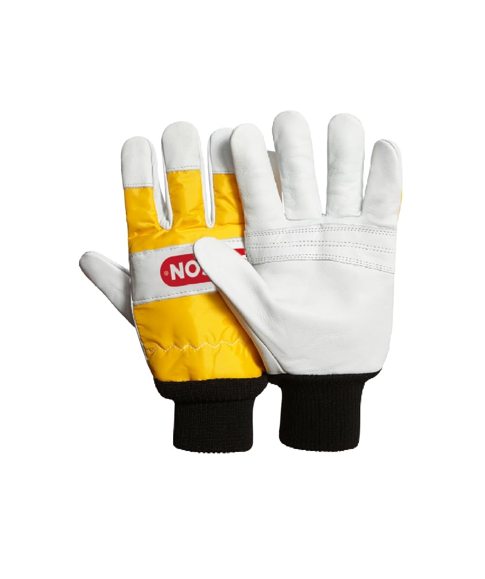 Oregon Chainsaw Gloves, Dual-Hand Protection, PPE Clothing, Pair of Professional Chainsaw Protective Gloves, High Visibility, Leather, Yellow – Large (Size 10) (‎295399L)