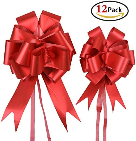 Christmas Bows for Presents, Holody Pull Bows and Ribbons Bulk for Xmas Gifts Wrapping Wreaths Decoration Red Colors Large and Small, 5" and 7", Set of 12