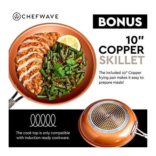 ChefWave CW-IC01 1800W Portable Induction Countertop Burner - Bonus 10" Copper Frying Pan - 20 Power/Temp Settings Digital LCD Touch Kitchen Cooktop Electric Cooker - Energy Efficient, Safety Lock