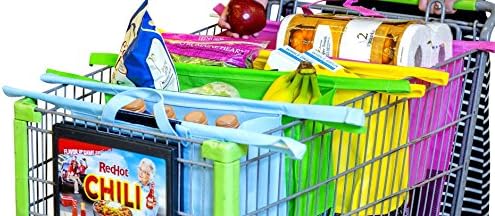 Trolley Bags Pack of 4 Reusable Shopping Bags Eco Friendly Grocery Bags - Must-Have Cart Bags for Comfortable Shopping - Good Gift For Mom or Wife