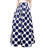 Persun Women Versatile Contrast Polka Dot Print Maxi/Midi Skater Skirt