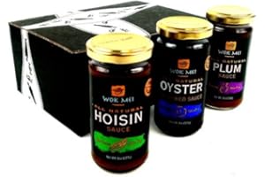 BLACK TIE MERCANTILE Wok Mei Gluten Free Sauces 3-Flavor Variety: One 8 oz Jar Each of Oyster, Hoisin, and Plum in a BlackTie Box (3 Items Total)