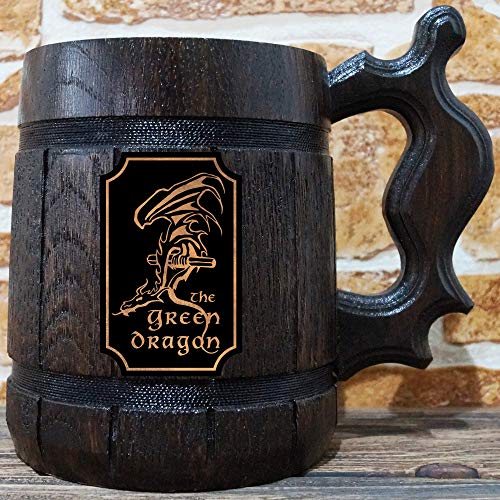 The Green Dragon Beer Mug, LOTR Gift, Green Dragon Wooden Beer Stein, Lord Of The Rings Beer Tankard, Hobbit Mug