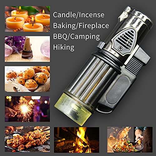 Torch Lighters, Adjustable Triple Jet Flame Butane Lighters Transparent