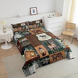 Farmhouse Bear Comforter Set King, Rustic Cabin