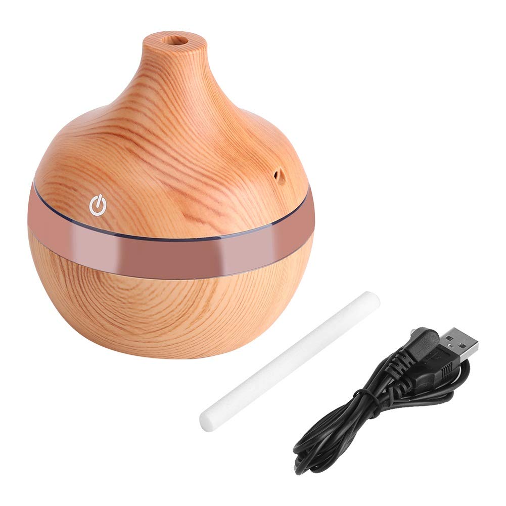 300ml USB Wood Grain Air Humidifier, LED Touch Humidifier, Oil Purifier Oil Diffuser, for Home, Yoga, Office, Spa, Bedroom, Baby Room, 5.15" x 5.15" x 4.53"