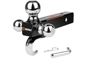 DEEAGLE 3 Ball Hitch with Hook, Tri Ball Hitch, 1-7/8", 2" and 2-5/16" Ball, Fit 2” Hitch Receiver, Heavy Duty Ball Hitch