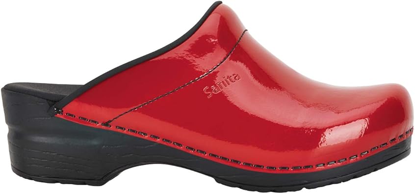 sanita red patent leather clogs