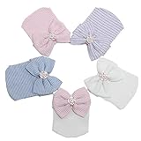 Gellwhu 1-5pcs Sparkle Gem Newborn Baby Girl Nursery Beanie Hospital Hat With Bow