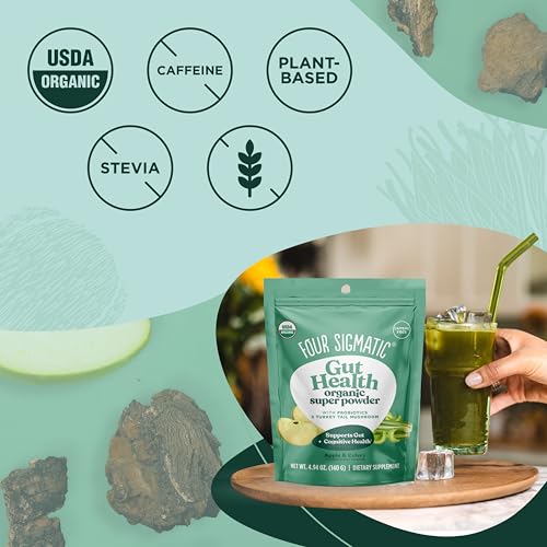 FOUR SIGMATIC ORGANIC GREENS POWDER | GREENS SUPERFOOD POWDER WITH PROBIOTICS & PREBIOTICS | SUPER GREENS WITH MORINGA, CHAGA & TURKEY TAIL | (4.94 OZ.)