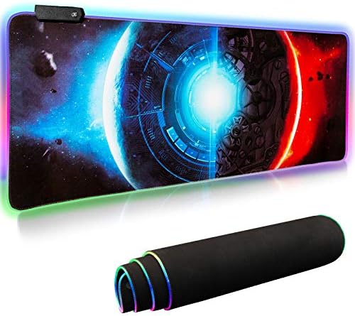 Findigit ゲーミングマウスパッド 大型マウスパッド 14モード 春の新作 7色の発光色 Rgb虹モード カラフル回転 撥水加工 ゲーマー向け 拡張マウスパッド 明るさ調節可能 800x300x4mm 滑り止め Usbケーブル付属