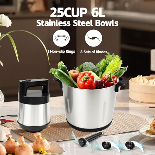 Meat Grinder 6L Large Capacity, 1200W Heavy Duty Electric Food Processor for Frozen Meat, Vegetable and Nuts with 3-Layer Blades & Stainless Steel Bowl, Dishwasher Safe, for Family BBQ, Keto Meal