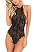 ALLoveble Lingerie for Women Sexy One Piece Lace Teddy Backless Babydoll Bodysuit with Deep V Neck (Black, S)