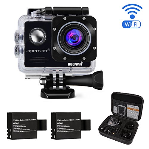 APEMAN アクションカメラ アクションカム スポーツカメラ WIFI搭載 2インチ 1400万画素 1050mAh充電式バッテリー2個付属 30メートル防水 1080PフルHD 170広角