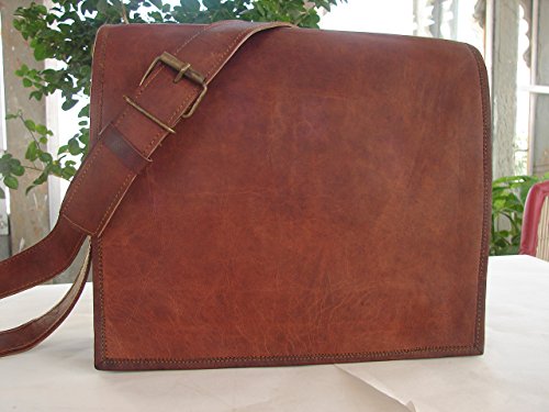 Shakun Leather Handmade Genuine Vintage Messenger Bag Satchel Cross Body Shoulder Mini Laptop Bag, 9 x 11, NEW - Thumbnail 2
