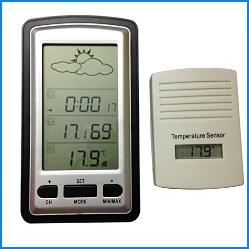 Icarekit Wireless LED Backlight Weather Station with IN/OUT Temperature Station featuring Time zone setting Perpetual calendar Time alarm - Thumbnail 4
