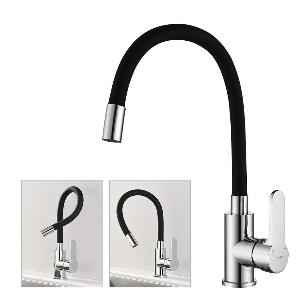 Aihom-Grifo-de-Cocina-Negro-Grifo-de-Fregadero-Flexible-Silicona-de-Grado-Alimenticio-360-Giratorio-Cocina-Monomando Aihom-Grifo-de-Cocina-Negro-Grifo-de-Fregadero-Flexible-Silicona-de-Grado-Alimenticio-360-Giratorio-Cocina-Monomando