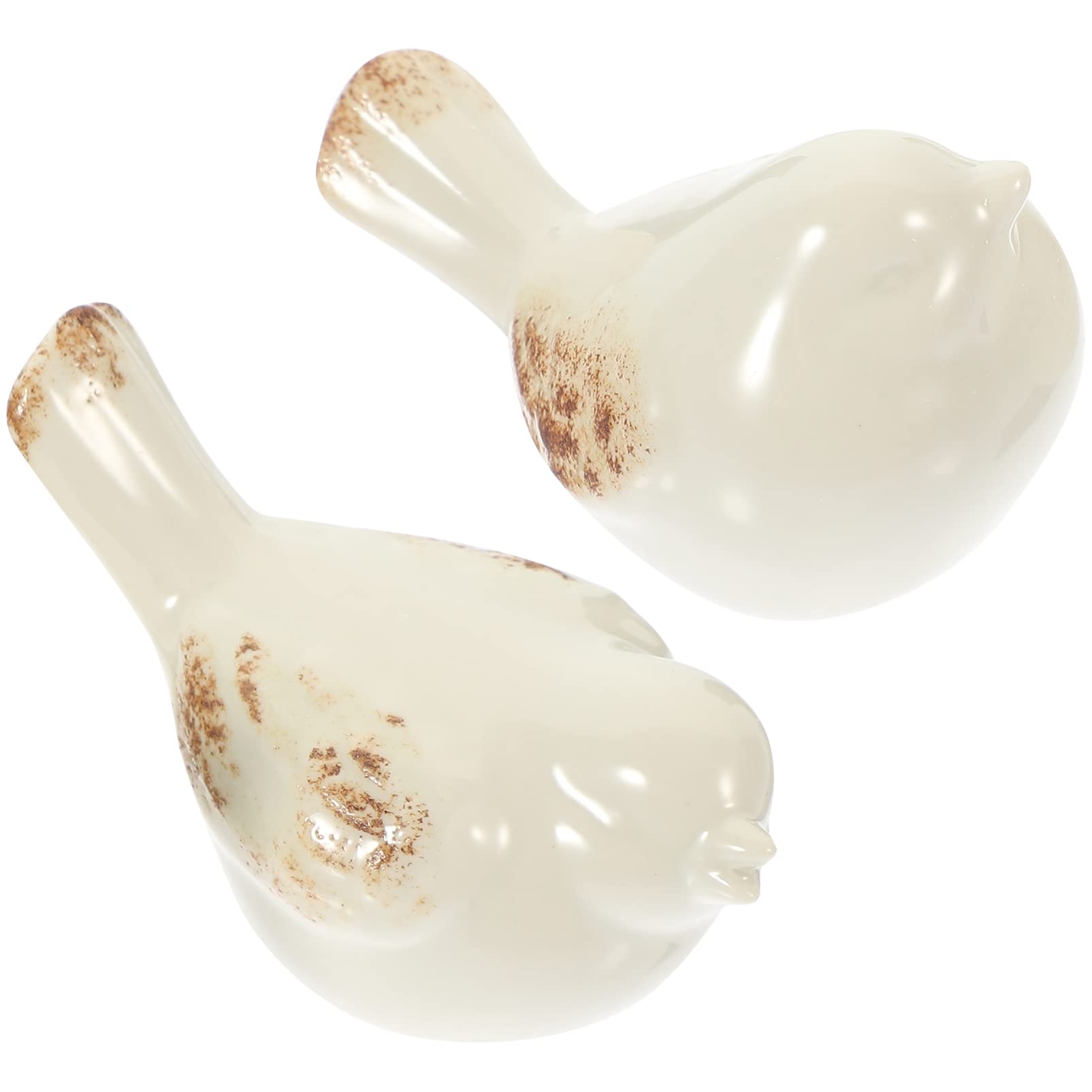 White Ceramic Birds Figurines Abstract Statue Chubby Bird Figure 2pcs Small Animal Model Easter Cake Topper for Crafts