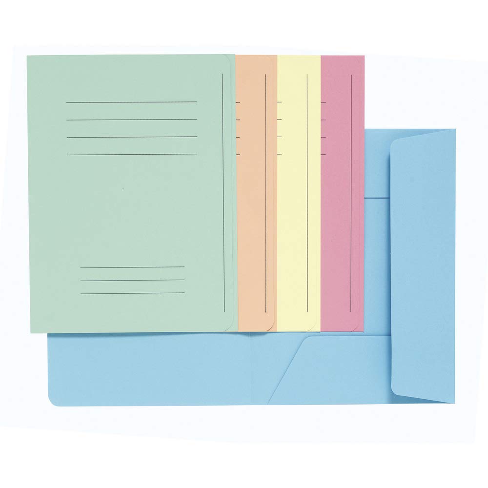 Exacompta - Ref 235000E - Super 210 Printed 3 Flap Folders - 240 x 320mm in Size, Suitable for A4 Documents, 210gsm Card, Pre-Printed Front - Assorted Colours (Pack of 50)