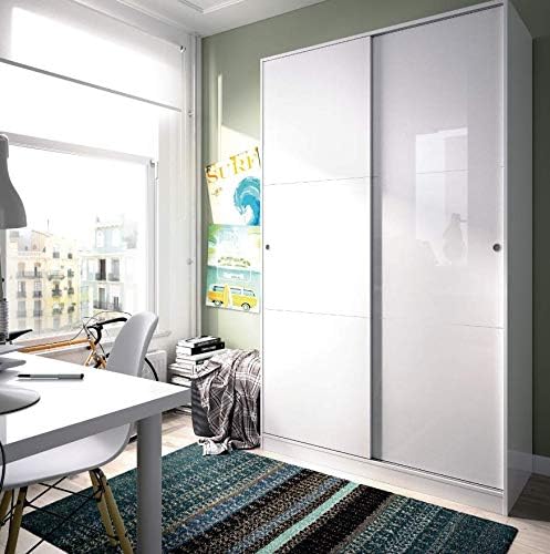SERENA 100cm Wide 200cm Tall Extra Large Light Oak or White 2 Door Sliding Wardrobe (White)