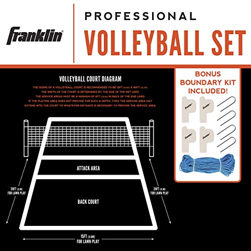 Franklin Sports Volleyball Net Professional Set - Includes Pro Style Volleyball with Pump, Adjustable Net, Stakes, Ropes - Beach or Backyard Volleyball - Easy Setup (Renewed) - Thumbnail 3